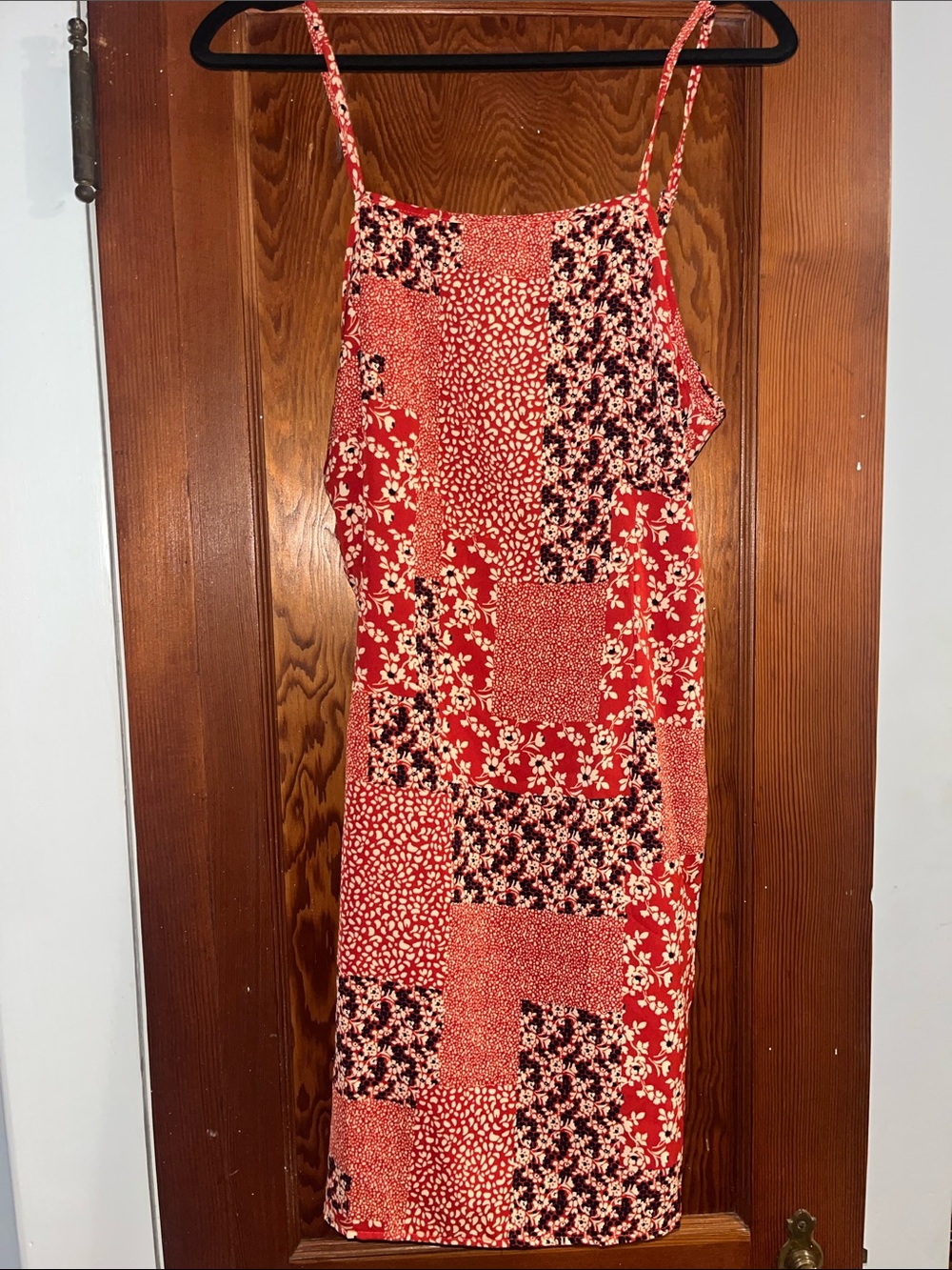 SHEIN Red Patchwork Floral Slip Dress
